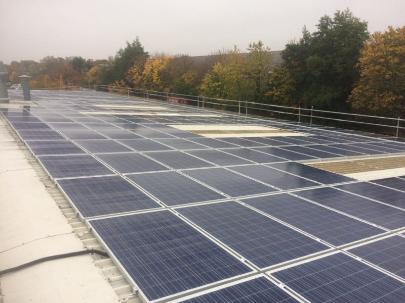 Solar panels installed on the roof of Wickens Engineering