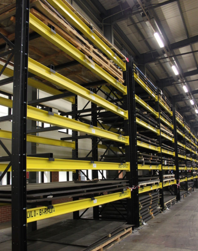 Steet-metal-storage heavy duty racking stocked with sheet metal
