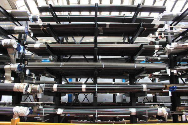 long metal bars on cantilever racks. view from the front