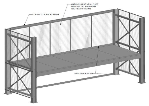heavy-duty-racks-anti-collapse-mesh Drawing of Racking with anti-collapse mesh