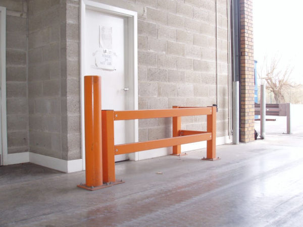 industrial-safety-steel-products safety barrier and a bollard at an industrial site