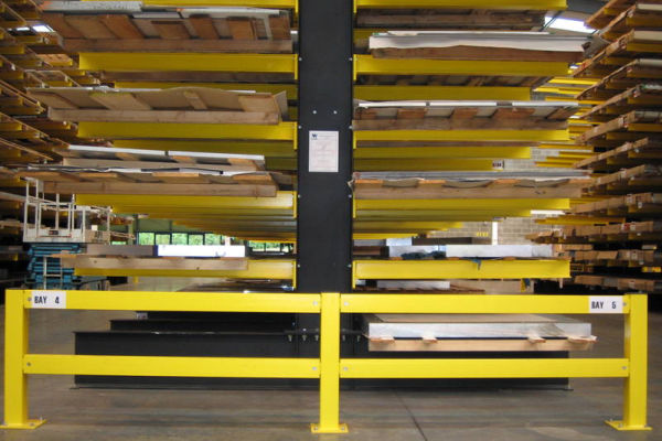 close up of cantilever racking with sheet metal