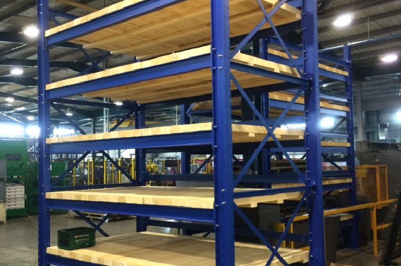 Heavy duty racking bay with timber decks