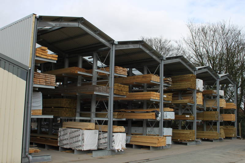 timber-racking-with-cladding large timber storage with cantilever racks, roof, rainwater goods and cladding