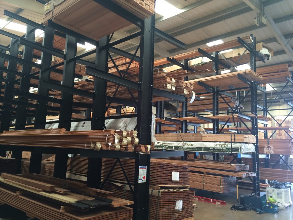timber-storage-cantilever Double sided cantilever racks loaded with timber